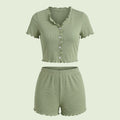 SHEIN Women's Pijama Softscene Lettuce Trim Top Shorts Lounge Set Outfit