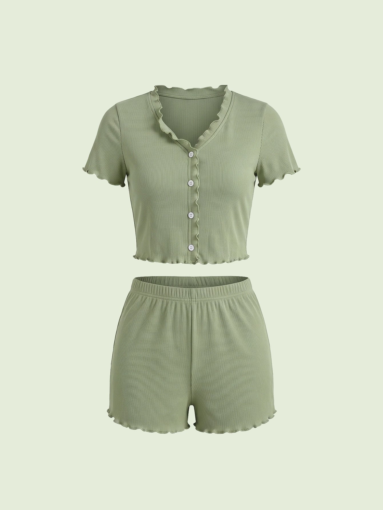 SHEIN Women's Pijama Softscene Lettuce Trim Top Shorts Lounge Set Outfit