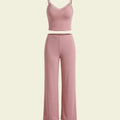 SHEIN DAZY Women's Pijama Solid Color Lace Patchwork Camisole Long Pants Loungewear Pajama Set