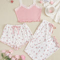 SHEIN Women Lace Trim Cami Top And Floral Shorts Set