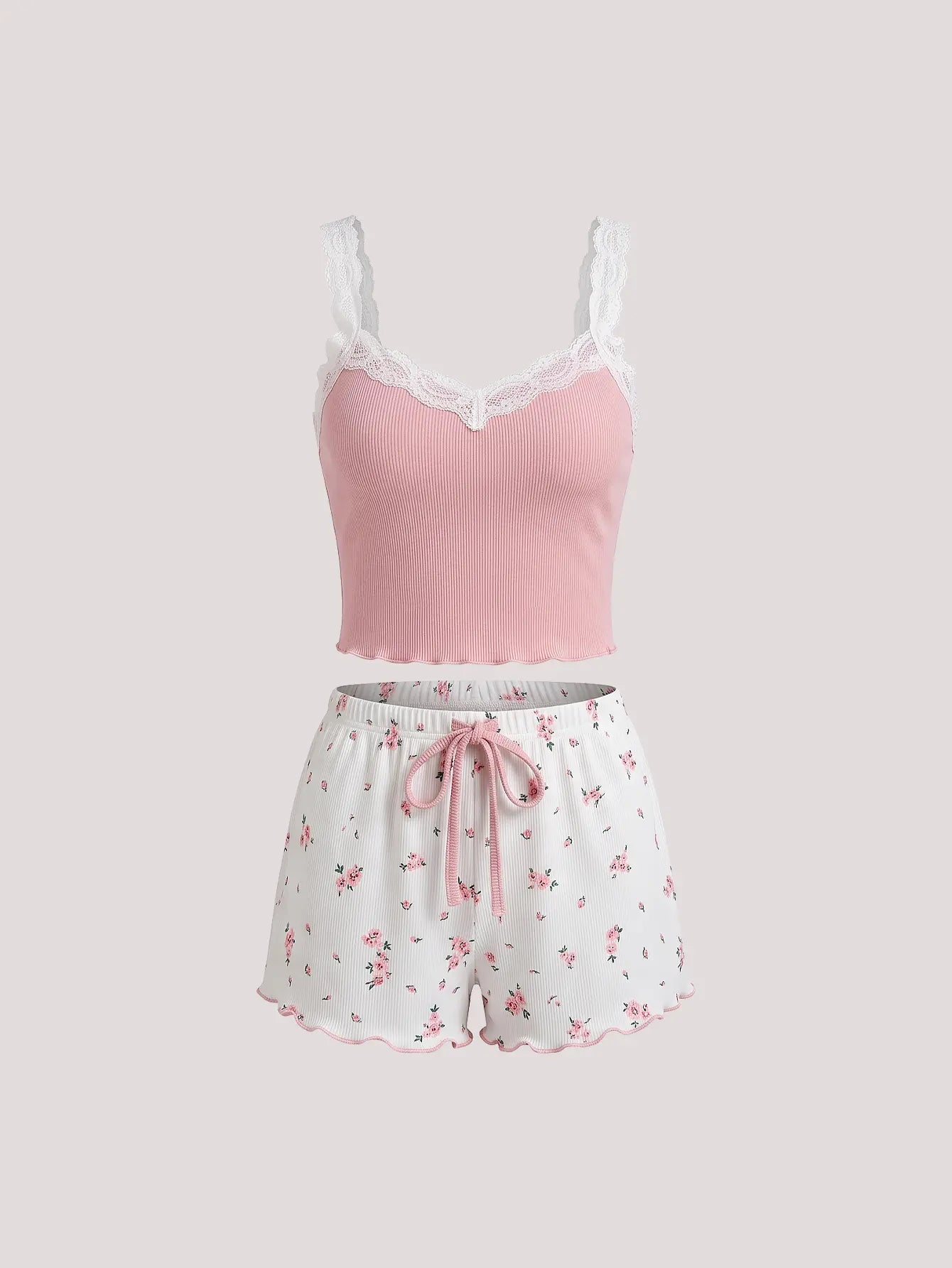 SHEIN Women Lace Trim Cami Top And Floral Set