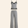 SHEIN DAZY Women's Pijama 3pcs Contrast Color Lace Patchwork Button Placket Top Camisole Pants Sleepwear Pajama Set Fall Winter Clothes