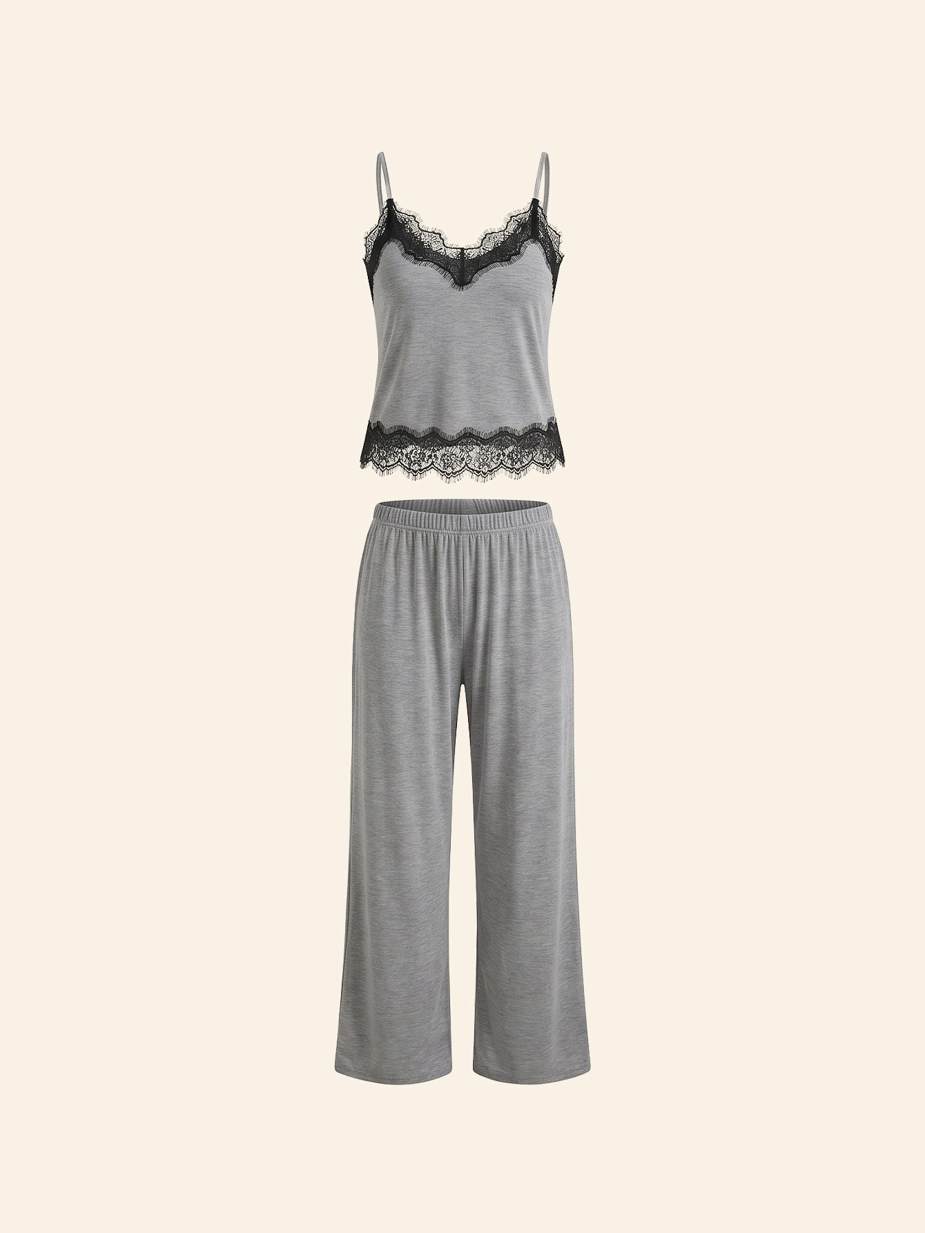 SHEIN DAZY Women's Pijama 3pcs Contrast Color Lace Patchwork Button Placket Top Camisole Pants Sleepwear Pajama Set Fall Winter Clothes