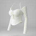 SHEIN Top DAZY White Fuzzy Tie Neck Flare Sleeve Top