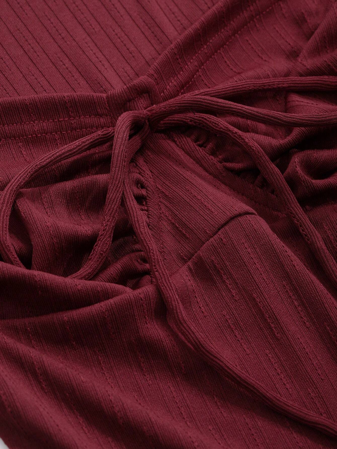 SHEIN Top DAZY Red Fitted Long Sleeve T-Shirt