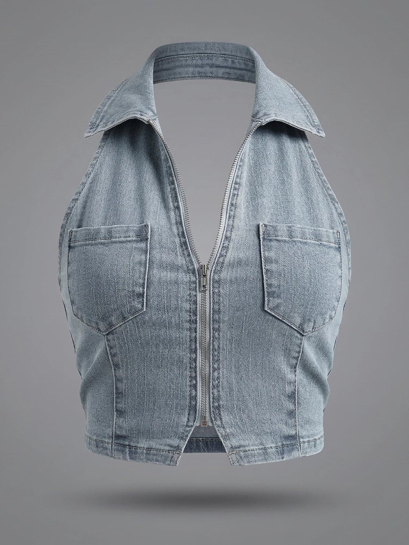 SHEIN Top DAZY Summer Sleeveless Cowl Neck Front Zip Vest
