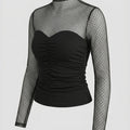 SHEIN Top DAZY Polka Dot Mesh Patchwork Long Sleeve Top