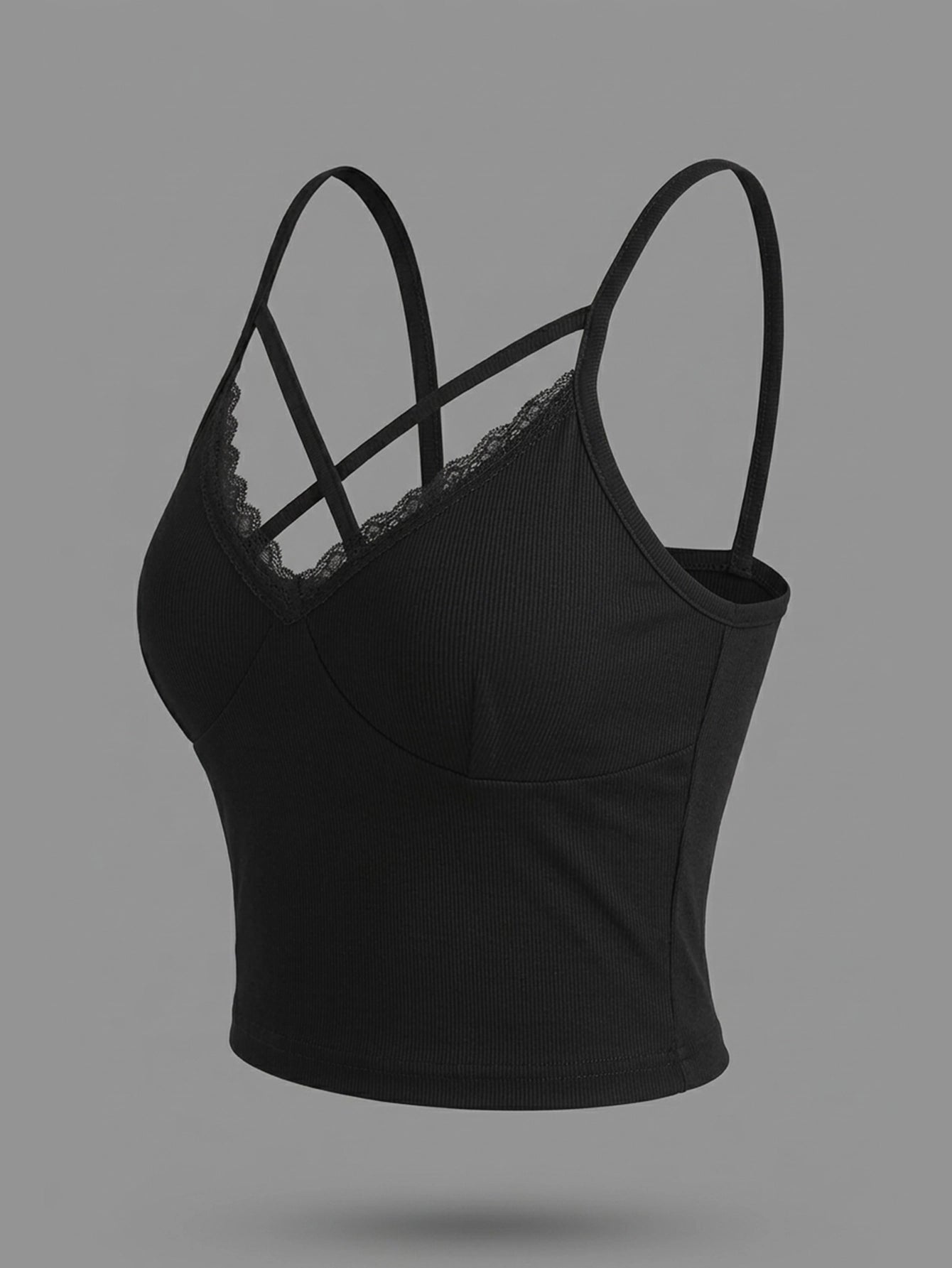 SHEIN Top DAZY Black Solid Lace Hollow Out Camisole Tank Top