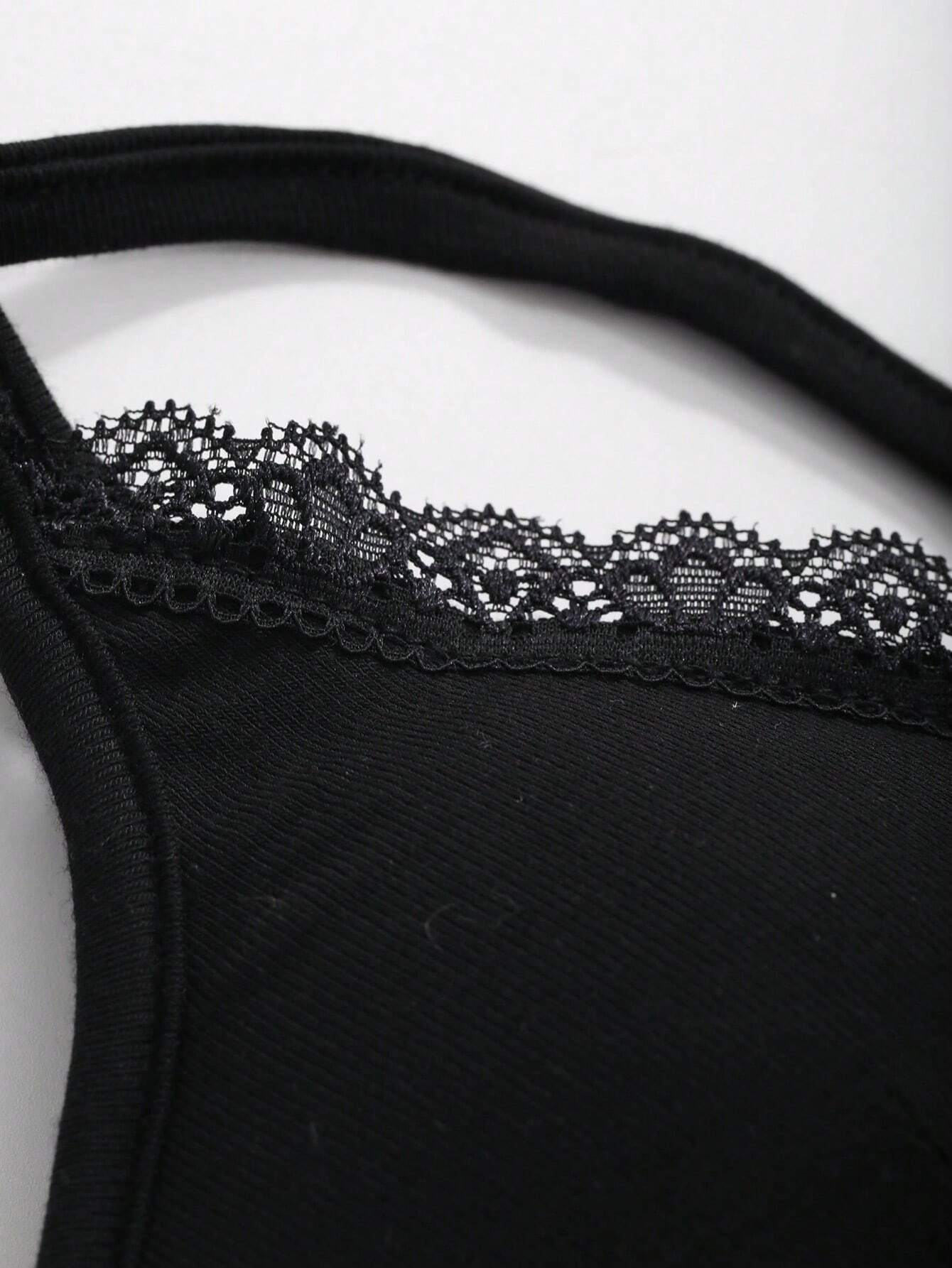 SHEIN Top DAZY Black Solid Lace Hollow Out Camisole Tank Top