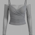 SHEIN Top DAZY Off Shoulder Mesh Long Sleeve Sheer Blouse