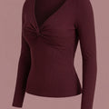 SHEIN Top DAZY V-Neck Twist Knot Slim Fit Long Sleeve