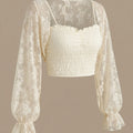 SHEIN Top FRIFUL Lace Bat Sleeve Sheer Ruffle Top Summer
