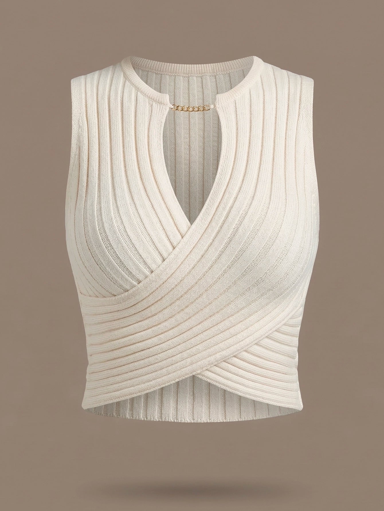 SHEIN Top Celisse Crossover Chain Detail Crop Knit Knit Top