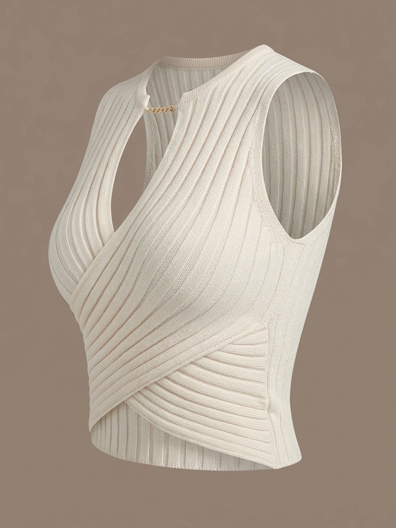 SHEIN Top Celisse Crossover Chain Detail Crop Knit Knit Top