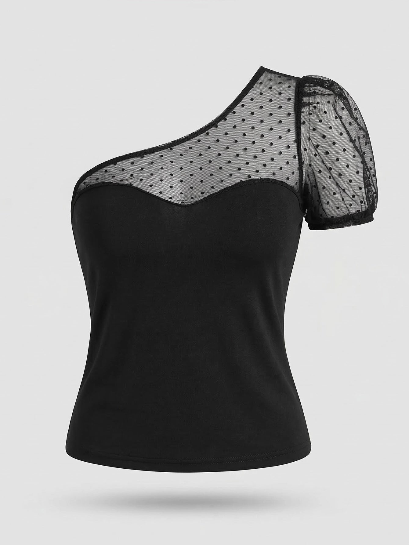 SHEIN Top SHEIN Privé Dobby Mesh Yoke One Shoulder Casual Top