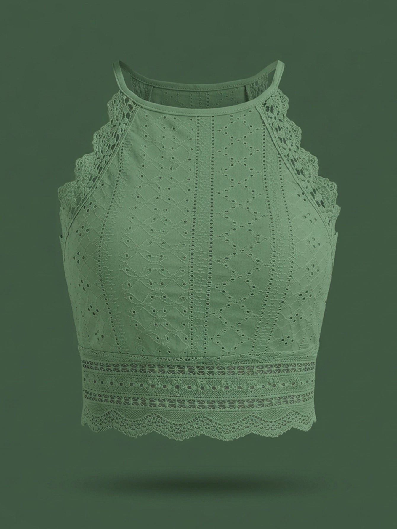 SHEIN Top Frenchy Summer Lace Cropped Halter Tank Top