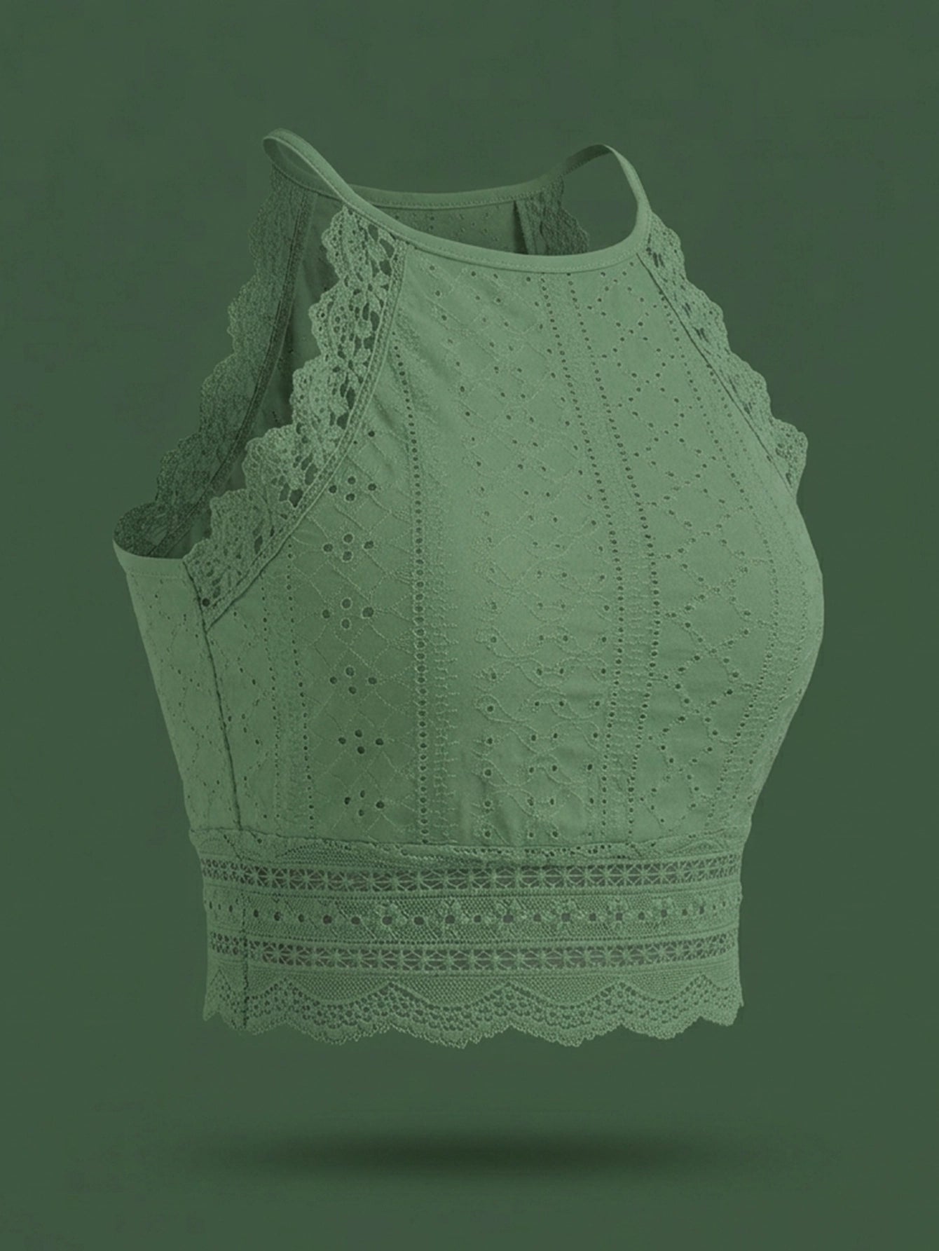 SHEIN Top Frenchy Summer Lace Cropped Halter Tank Top