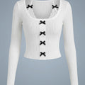 SHEIN Top DAZY Lace Splicing Bowknot Decoration Long Sleeve