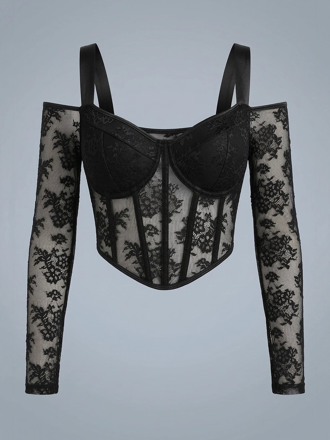 SHEIN Top Glamine Cold Shoulder Bustier Lace Crop Top Fall Women