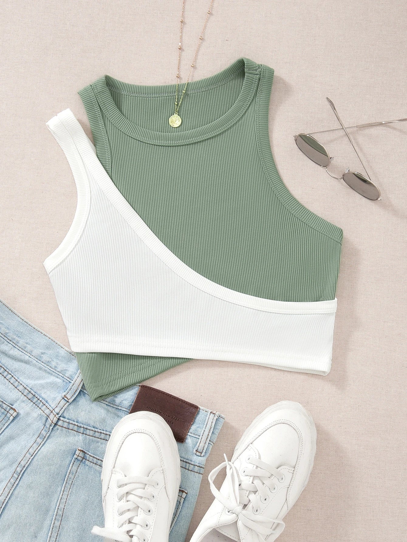 SHEIN Top SHEIN Unity Two Tone Cut Out Tank Top Casual Wear