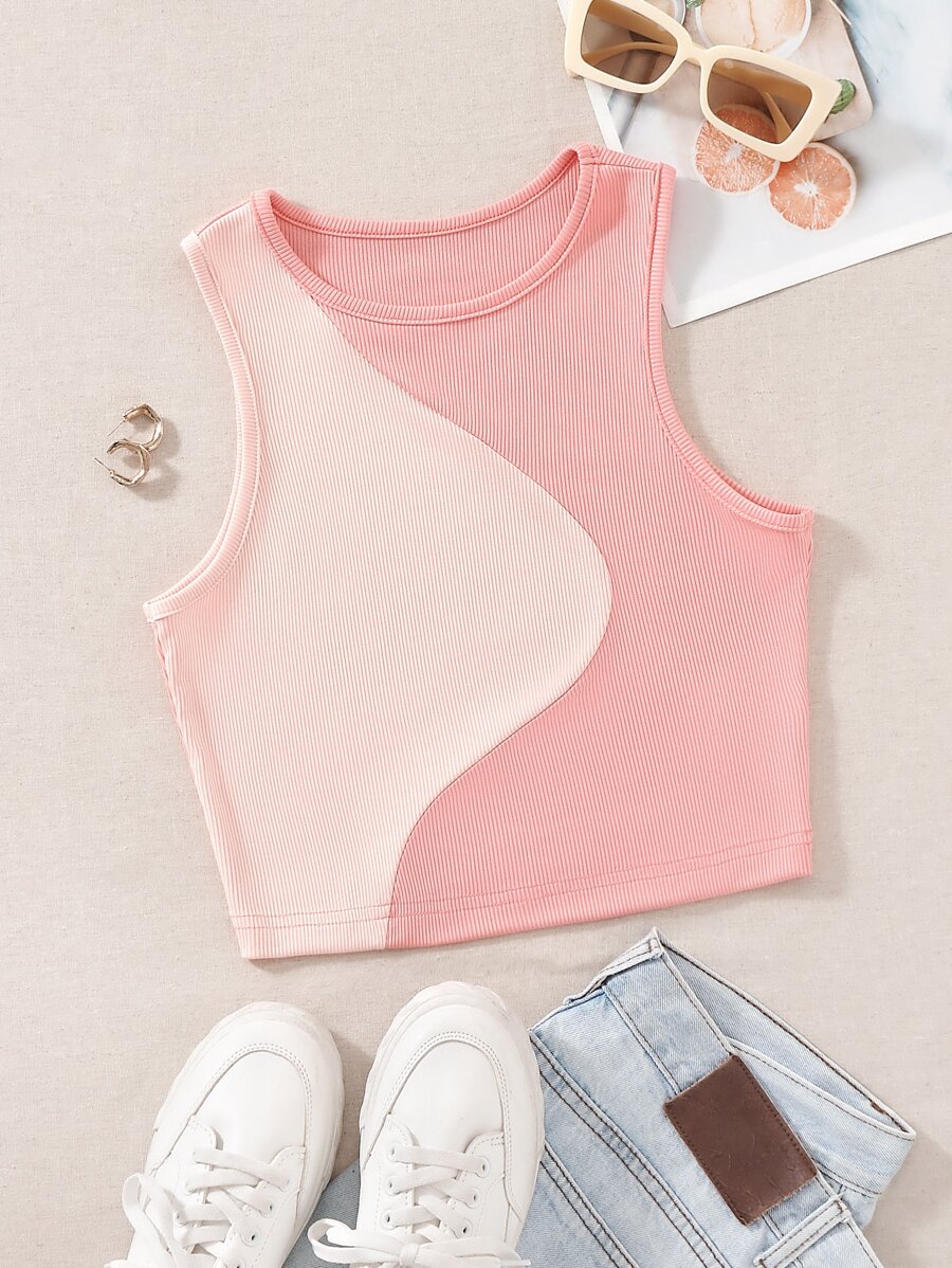 SHEIN Top SHEIN Unity Color Block Ribbed Knit Tank Top Graphic Tee Women