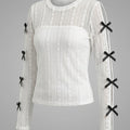 SHEIN Top DAZY Plain Bow Decoration Simple Long Sleeve Summer Daily Top