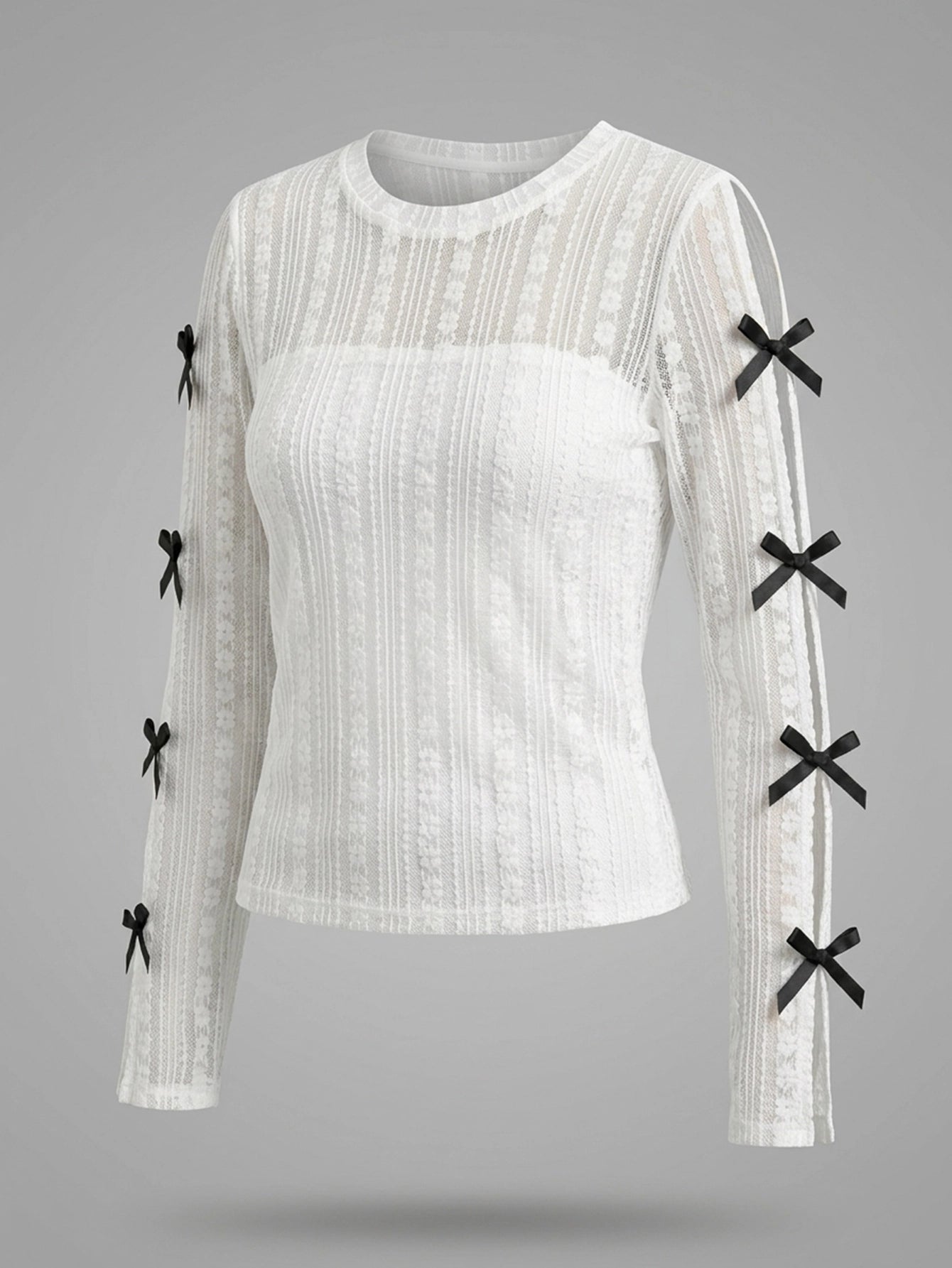 SHEIN Top DAZY Plain Bow Decoration Simple Long Sleeve Summer Daily Top