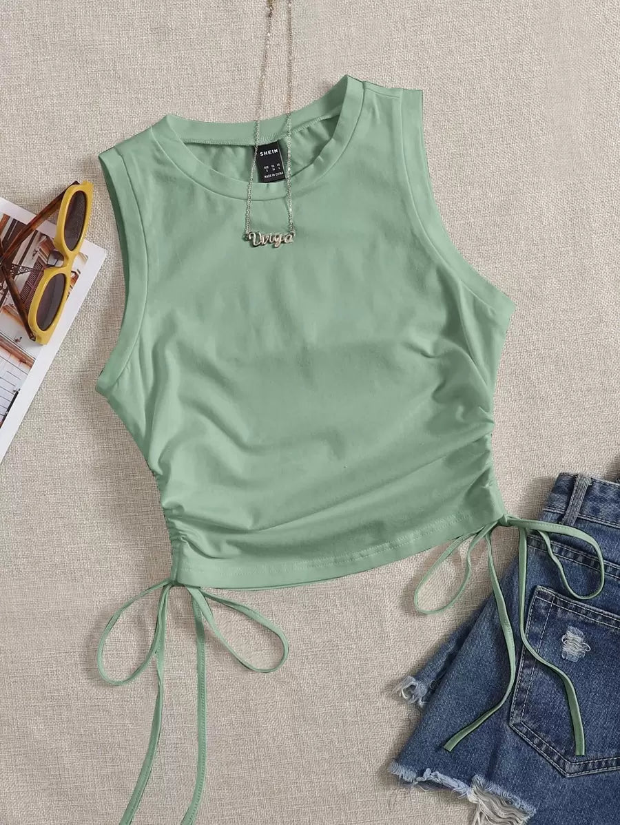 SHEIN Top SHEIN EZwear Drawstring Ruched Side Crop Tank Top Women