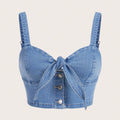 SHEIN Top MOD Knot Front Cami Denim Summer Top