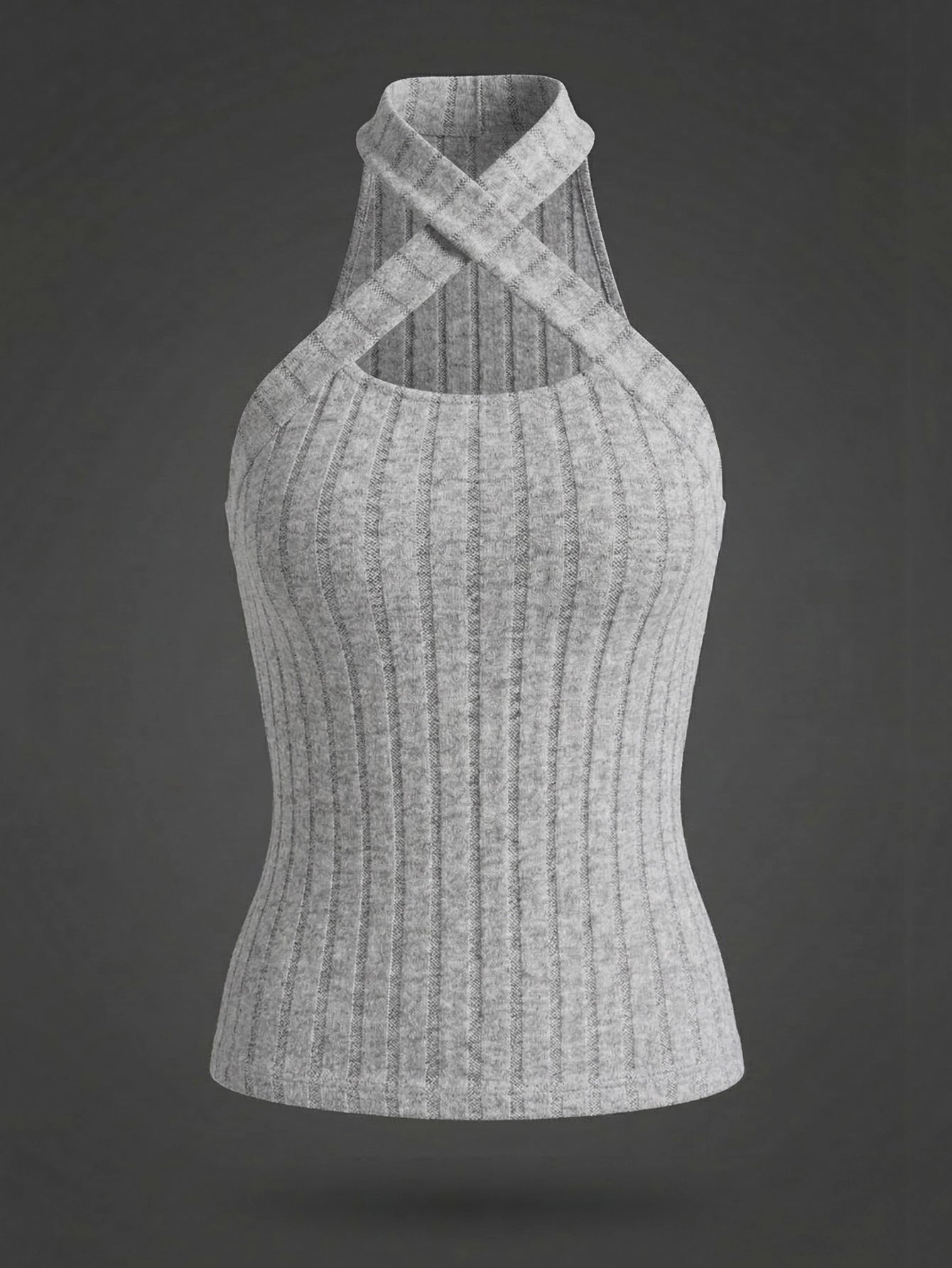 SHEIN Top SHEIN Essnce Slim-Fit Knitted Hollow Out Cross Strap Halter Tank Top