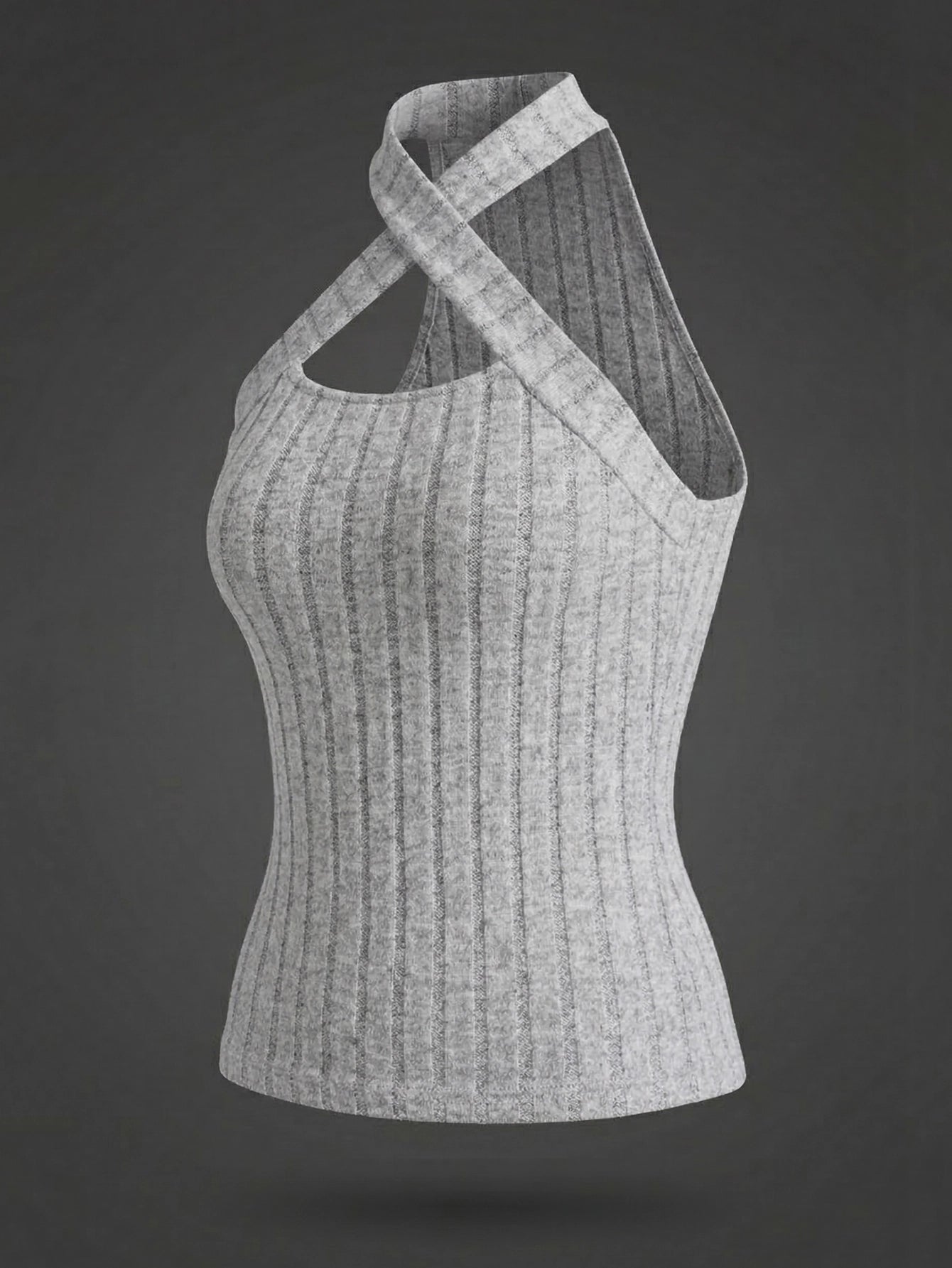 SHEIN Top SHEIN Essnce Slim-Fit Knitted Hollow Out Cross Strap Halter Tank Top