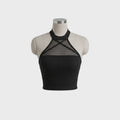 SHEIN DAZY توب كروب نسائي أسود بقصة ضيقة (Slim Fit) من قماش مطاطي مع تفاصيل شبكية ورقبة هالتر.