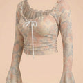 SHEIN Top DAZY Ditsy Floral Sheer Off Shoulder Long Sleeve Blouse Fall Top