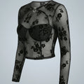 SHEIN Top DAZY Hollow Out Mesh Printed Long Sleeve Sheer Party Going Out Top
