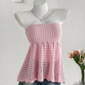 SHEIN Top Sweetra Pink Sleeveless Cropped Bandeau Hollow Out Knit Summer Top