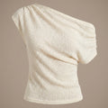 SHEIN Top SHEIN ICON One Shoulder Beige Pleated Cropped Summer Blouse