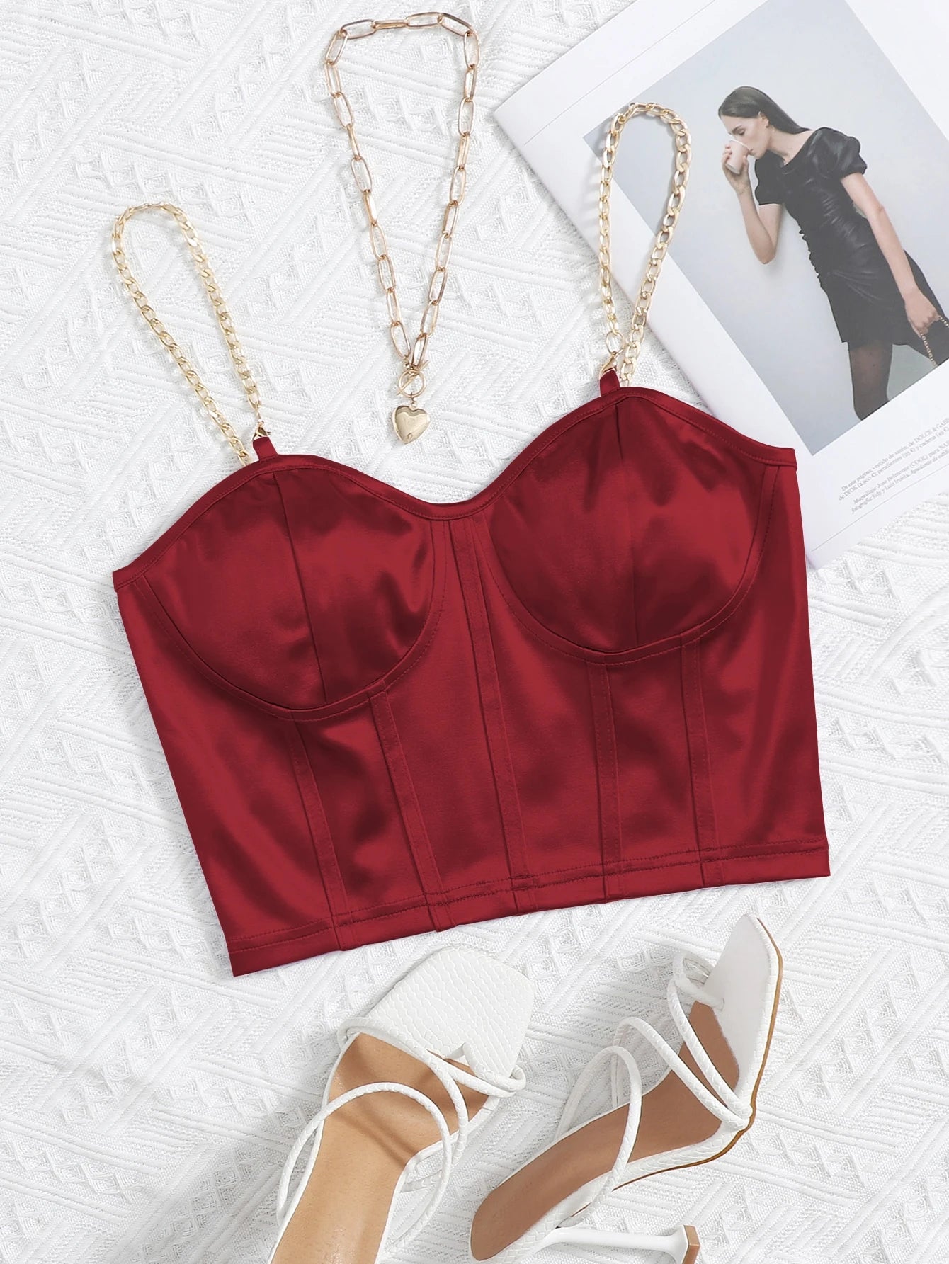 SHEIN Top Chiquease Chain Detail Silky Bustier Cami Crop Top Halloween Christmas