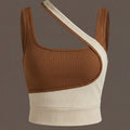 SHEIN Top Breezaya Brown Color Block Hollow Out Tank Top Graphic Tee Women