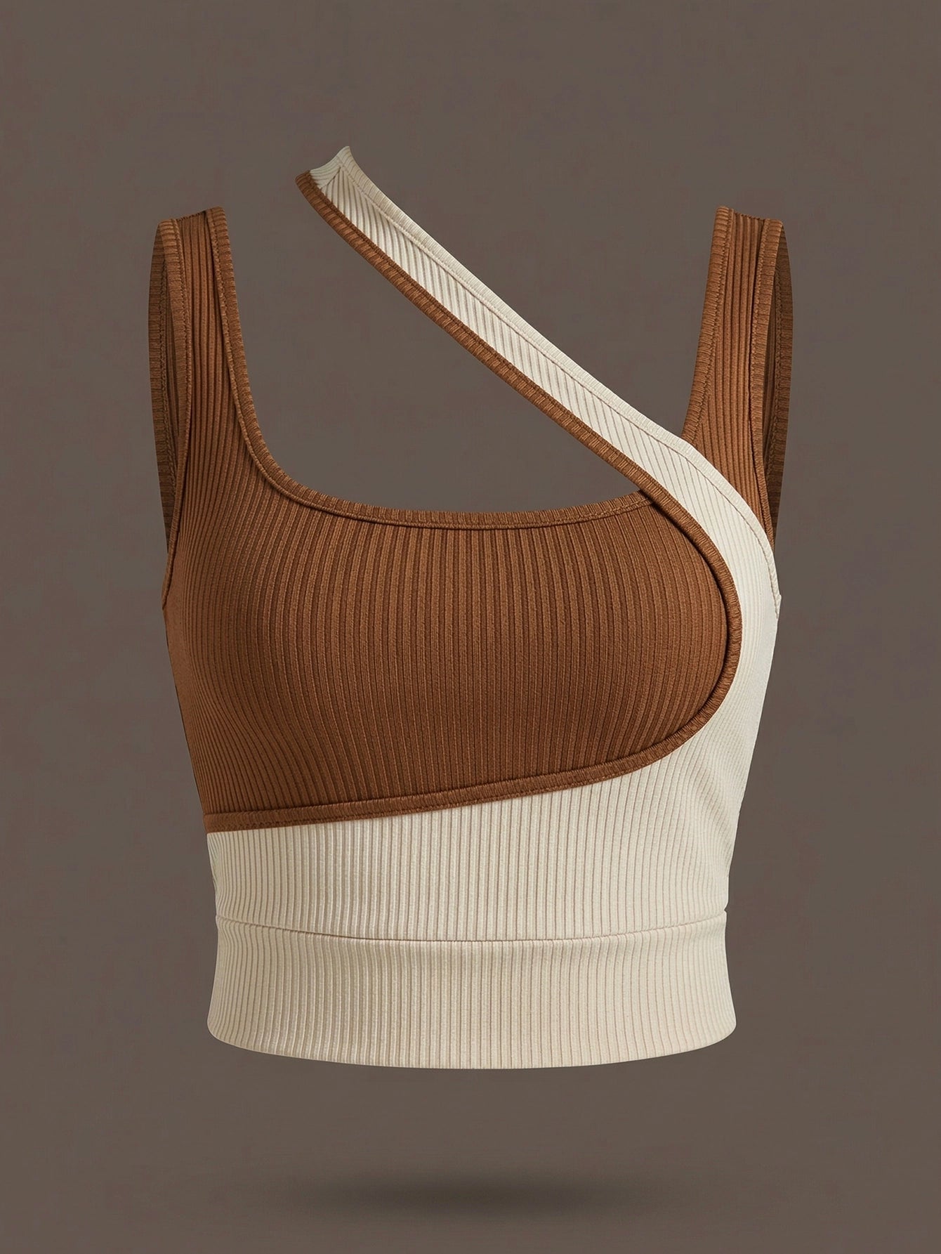 SHEIN Top Breezaya Brown Color Block Hollow Out Tank Top Graphic Tee Women