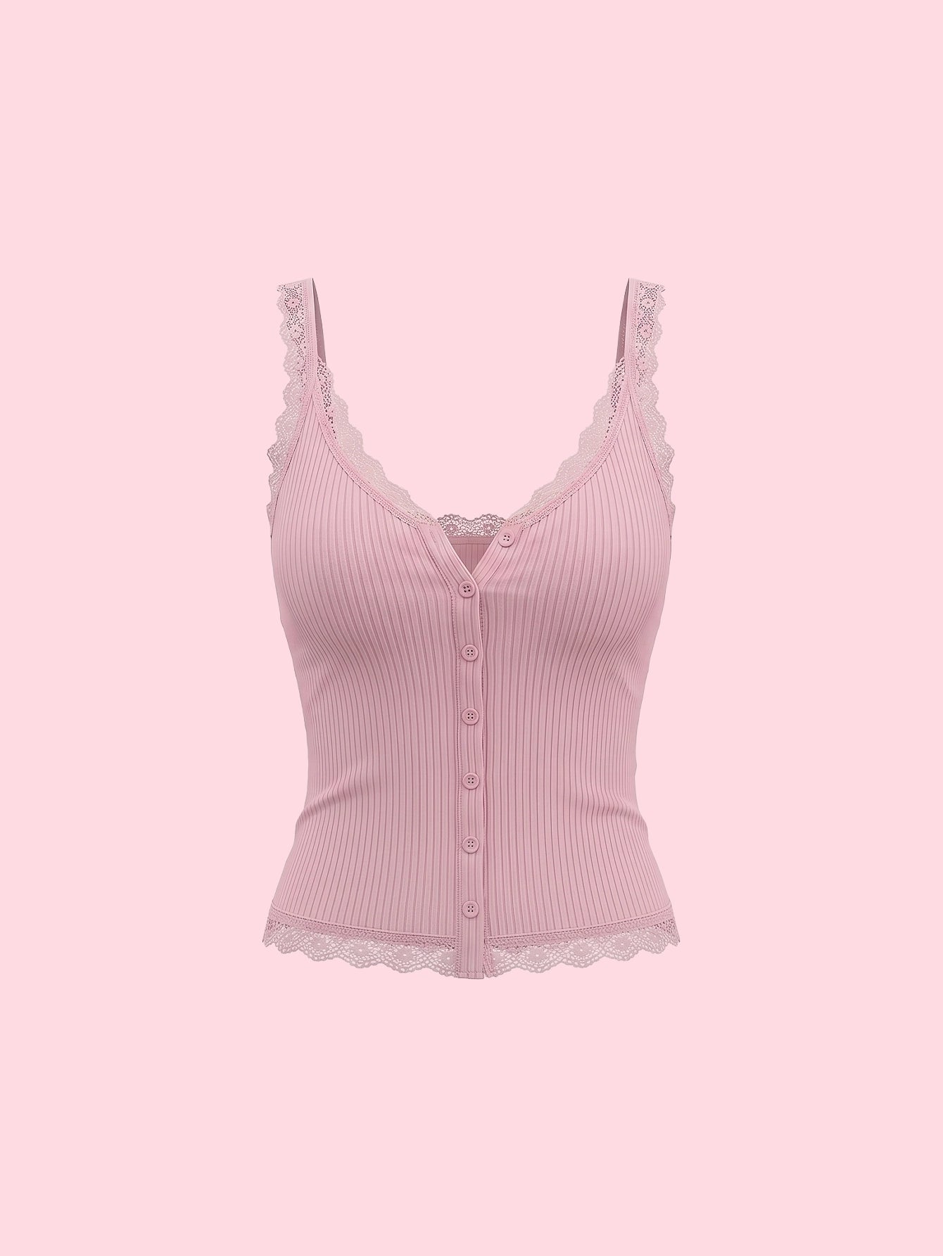 SHEIN Top DAZY Lace Slim Fit Strap Button Cami Top