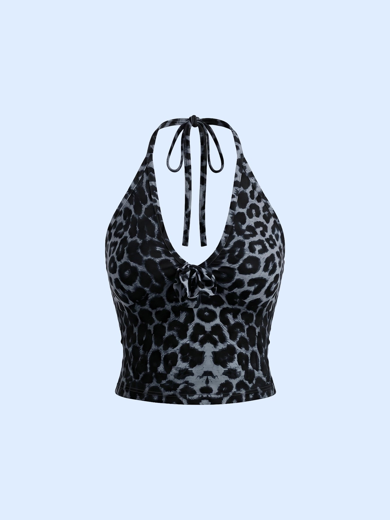 SHEIN Top DAZY Leopard Fitted Halter Neck Crop Top