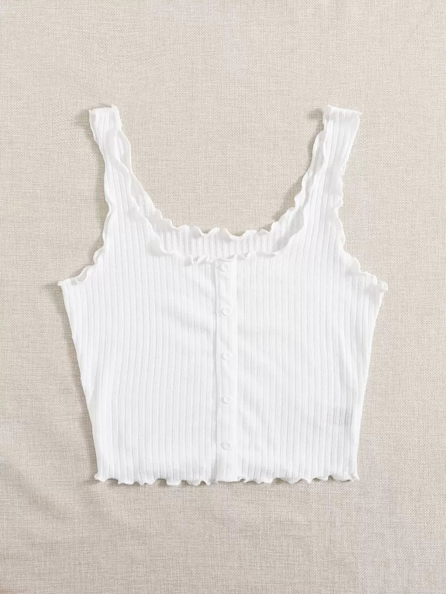 SHEIN Top EZwear Lettuce Trim Rib Knit Tank Top