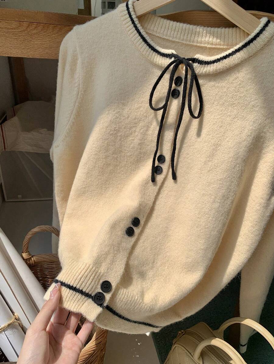SHEIN DAZY knitted wool sweater, knotted detail, long sleeves