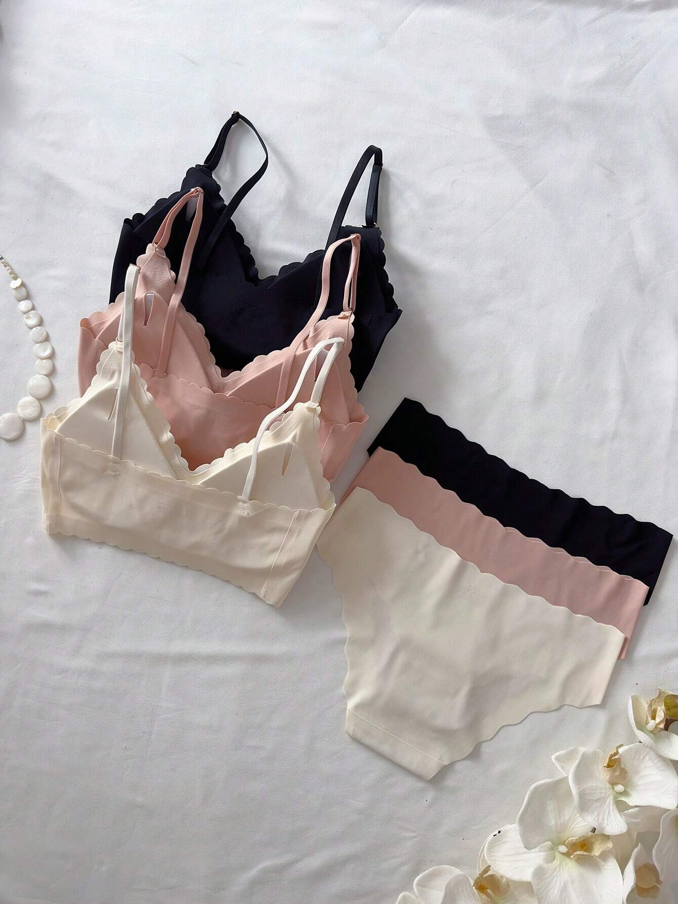 SHEIN Multicolor 6pcs Women Plain Simple Bra and Panty Underwear Set