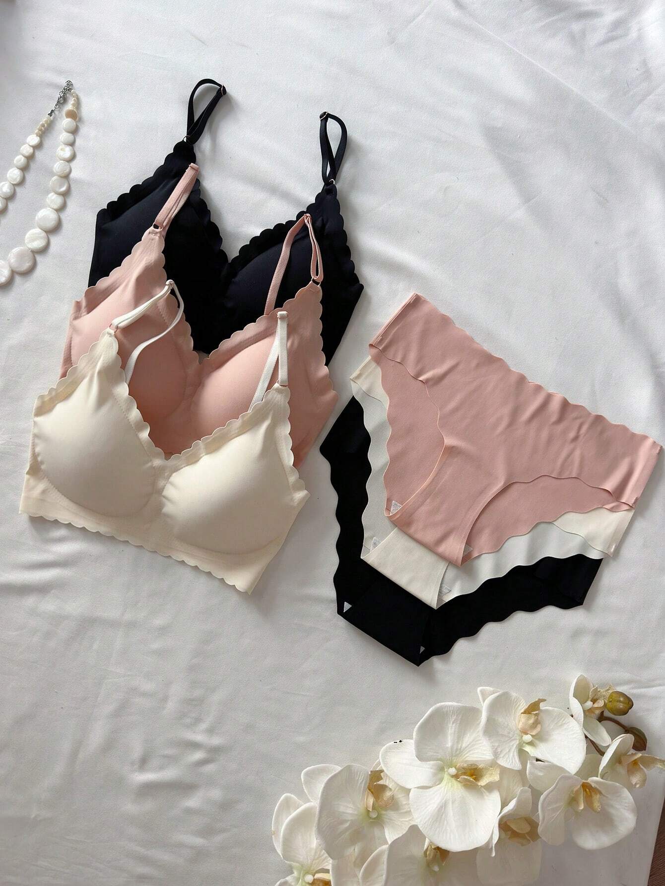 SHEIN Multicolor 6pcs Women Plain Simple Bra and Panty Underwear Set