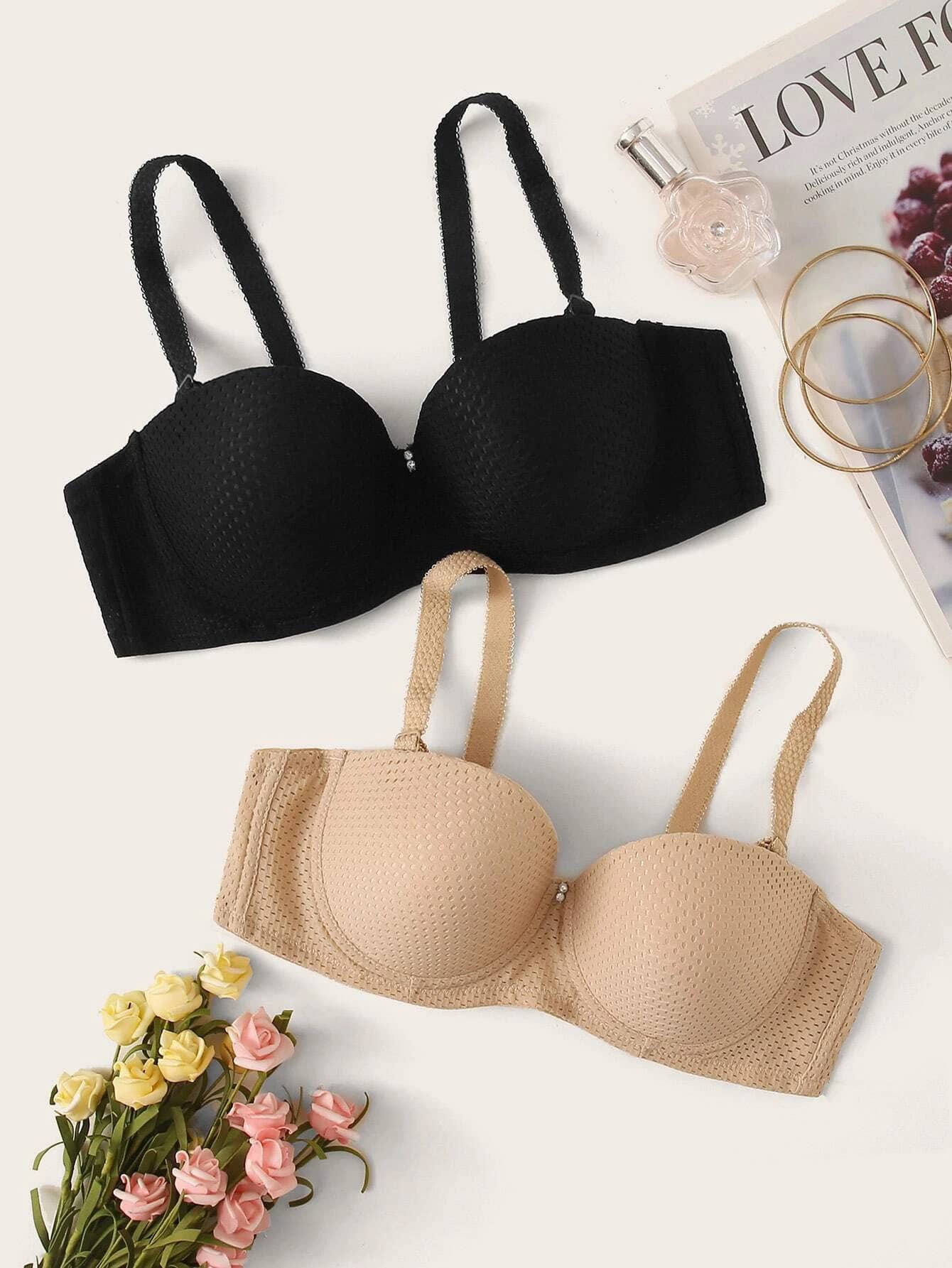 SHEIN 2pcs Women Comfortable Solid Wire-frame vest set