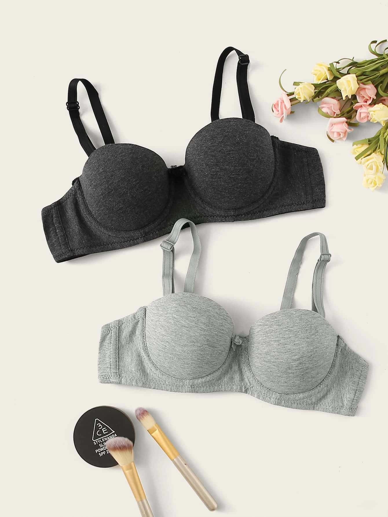 SHEIN 2pcs Women Comfortable Solid Underwire Bra Set