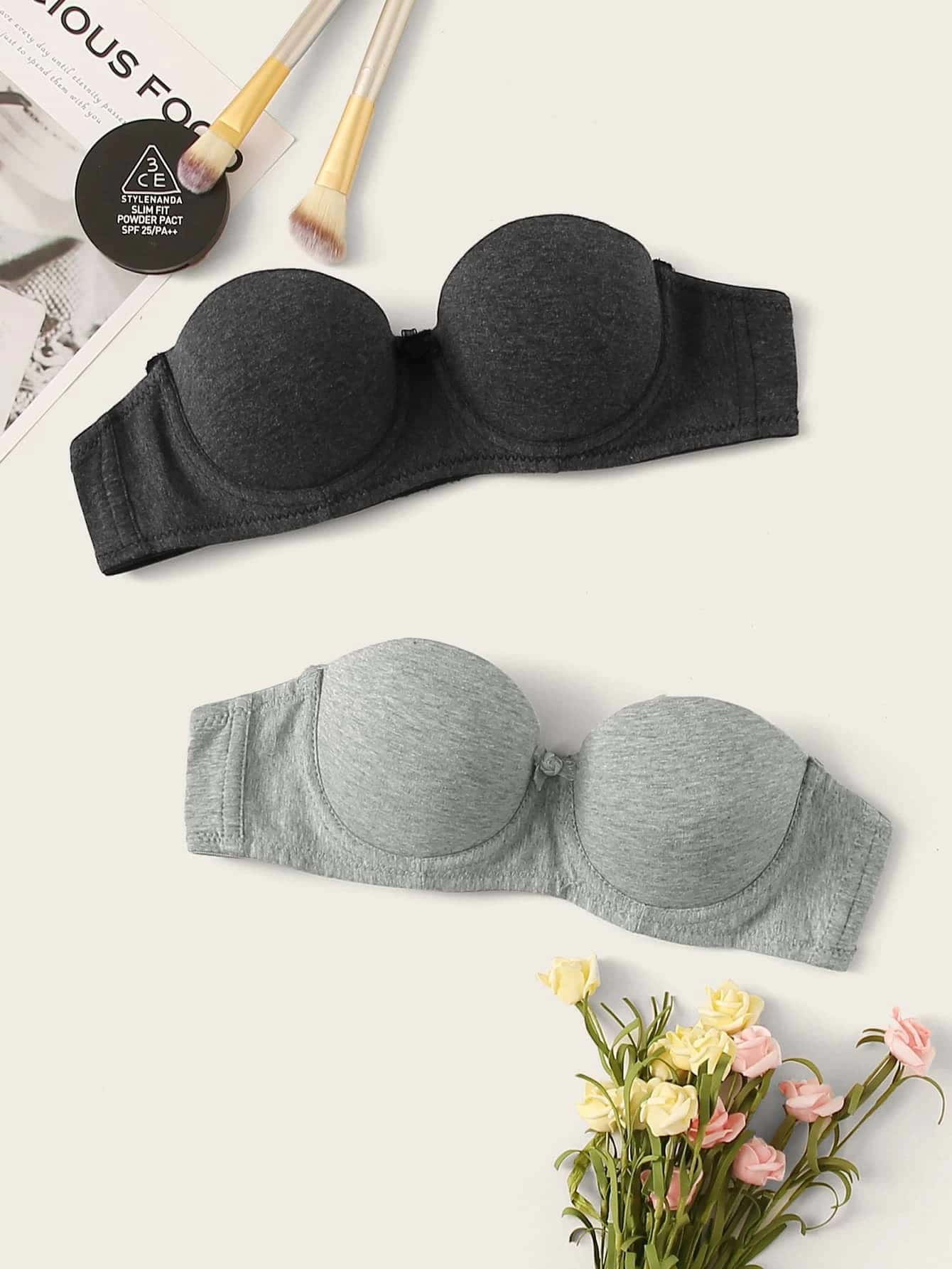 SHEIN 2pcs Women Comfortable Solid Underwire Bra Set