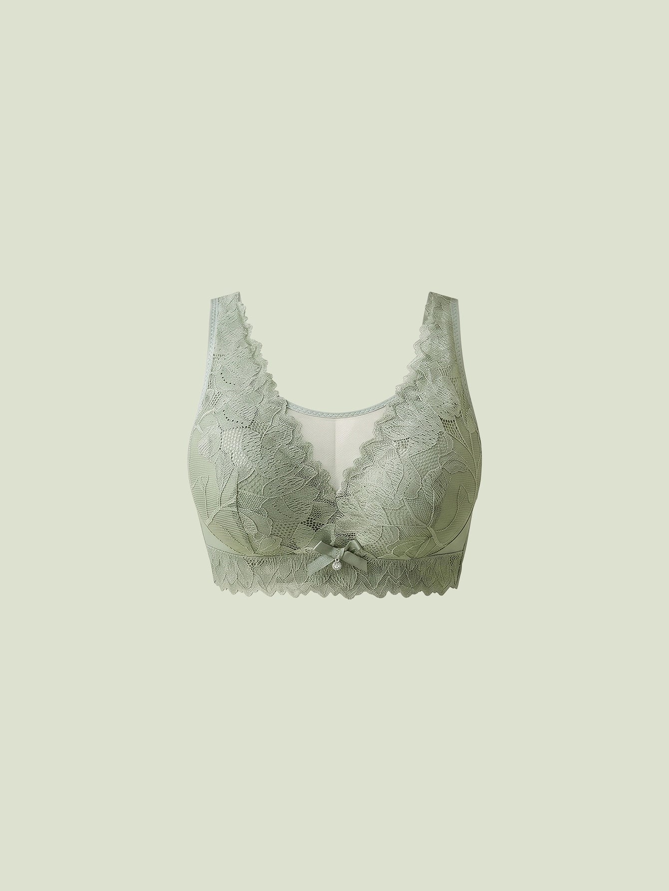 SHEIN Women's Simple Solid Floral Lace Bow Full Coverage Wireless Bra Lingerie Set