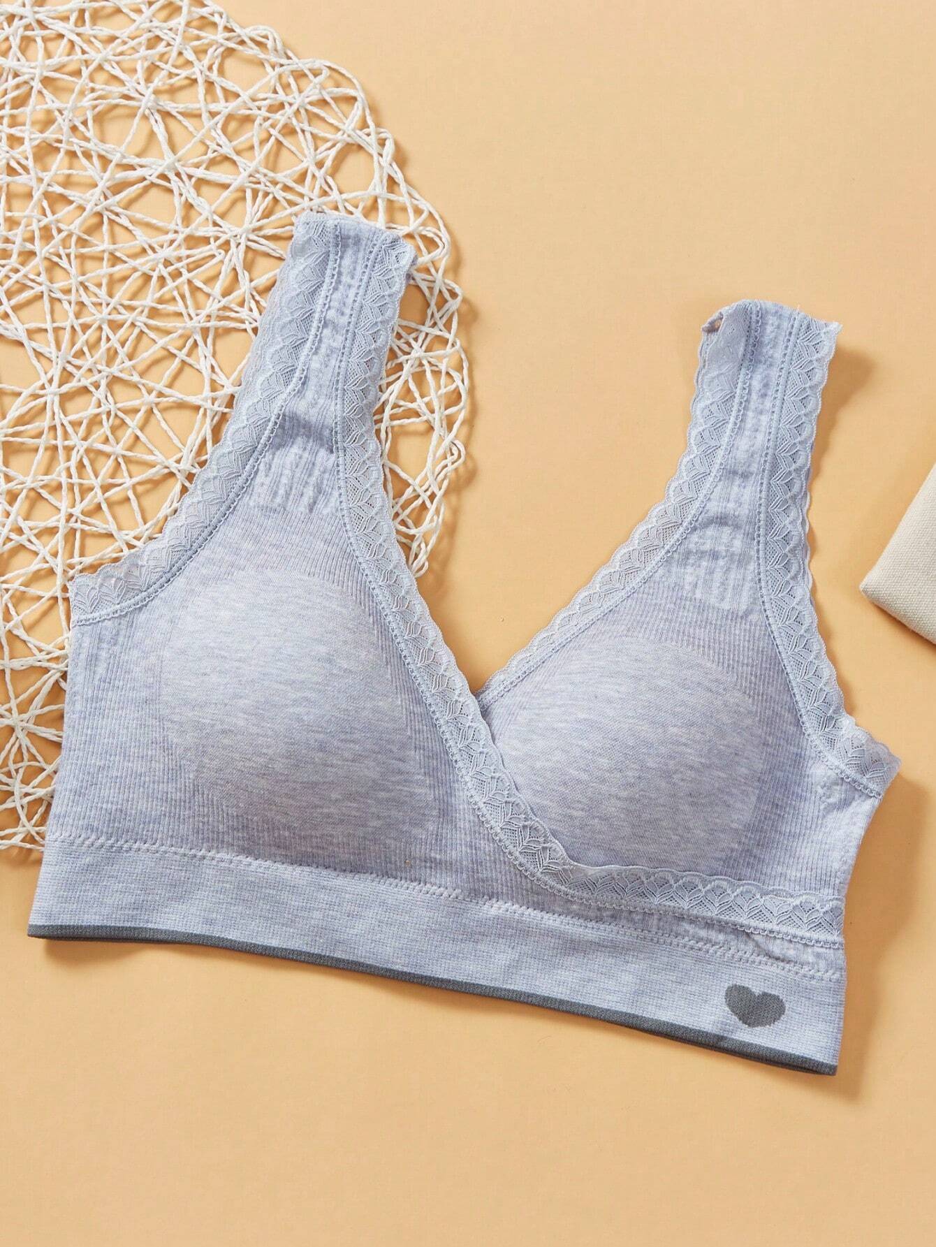 SHEIN Maternity Nursing Bra Blue Lace Cross Trim Seamless Bra